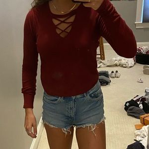 Hollister Must Have Collection Cross Neck Long Sleeve Top